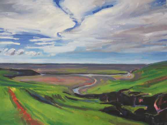 'Icelandic gorge and lava field', oil on canvas